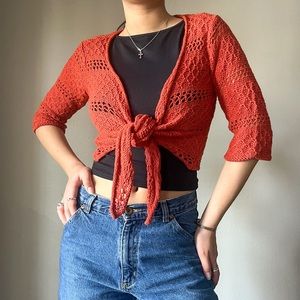Vintage Orange Crochet Tie Top